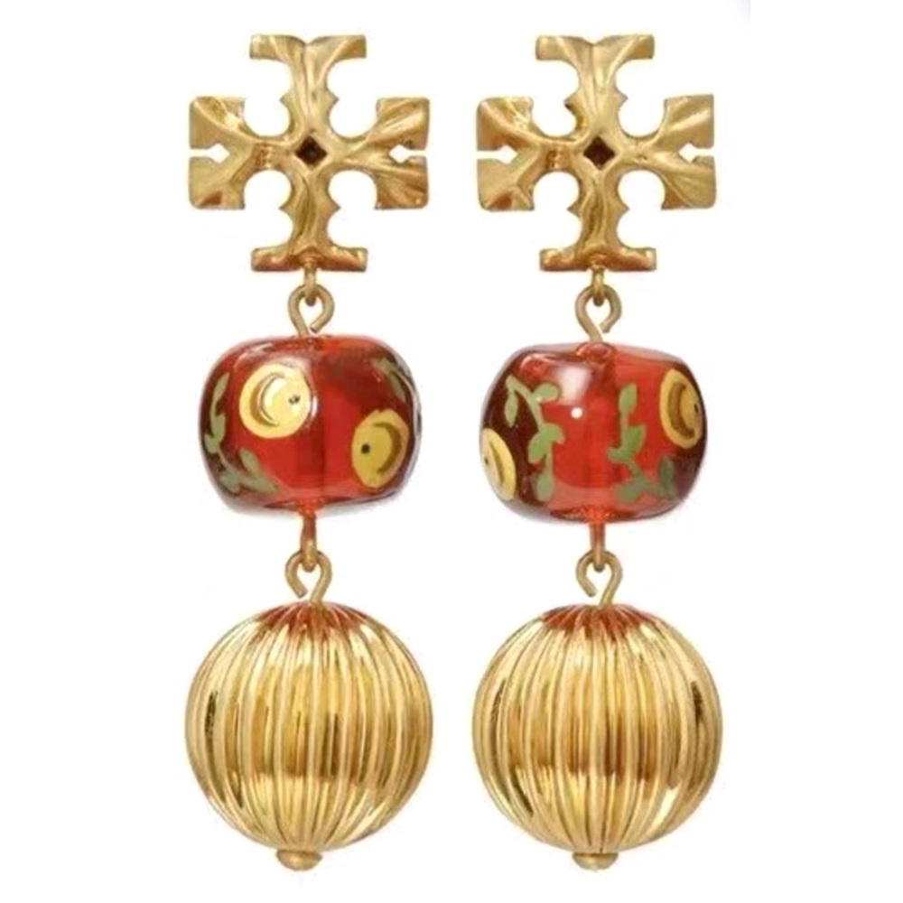 TORY BURCH • Roxanne Burnt Sienna Double Drop Earrings - Picture 1 of 6